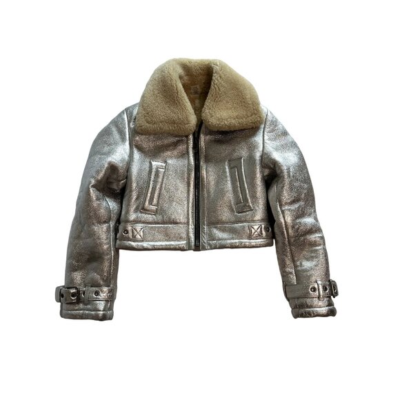 NWOT Coach Metallic Shrunken Aviator Jacket in Silver - Picture 1 of 4